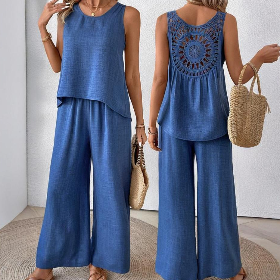 2 Peças Conjunto De Top Alfaiataria Social Sem Mangas E Calça De Perna Larga Para Mulheres em Oferta na Shopee