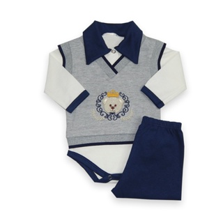 Conjunto Pagão Body Bebê Calça e Colete Bordado Kit 3pçs em Oferta na Shopee