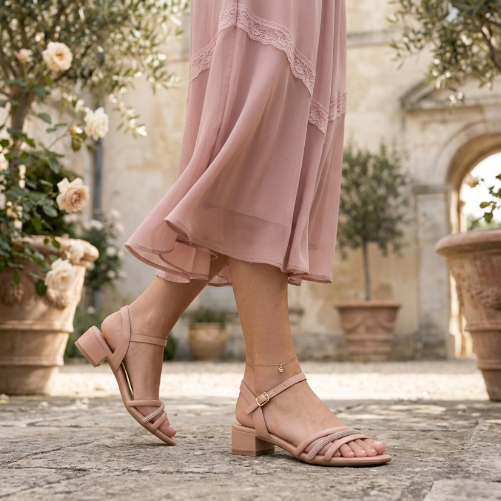 Sandália Saltinho Baixo Tira Strass Brilho Fivela Confortável Promoção Tendência em Oferta na Shopee