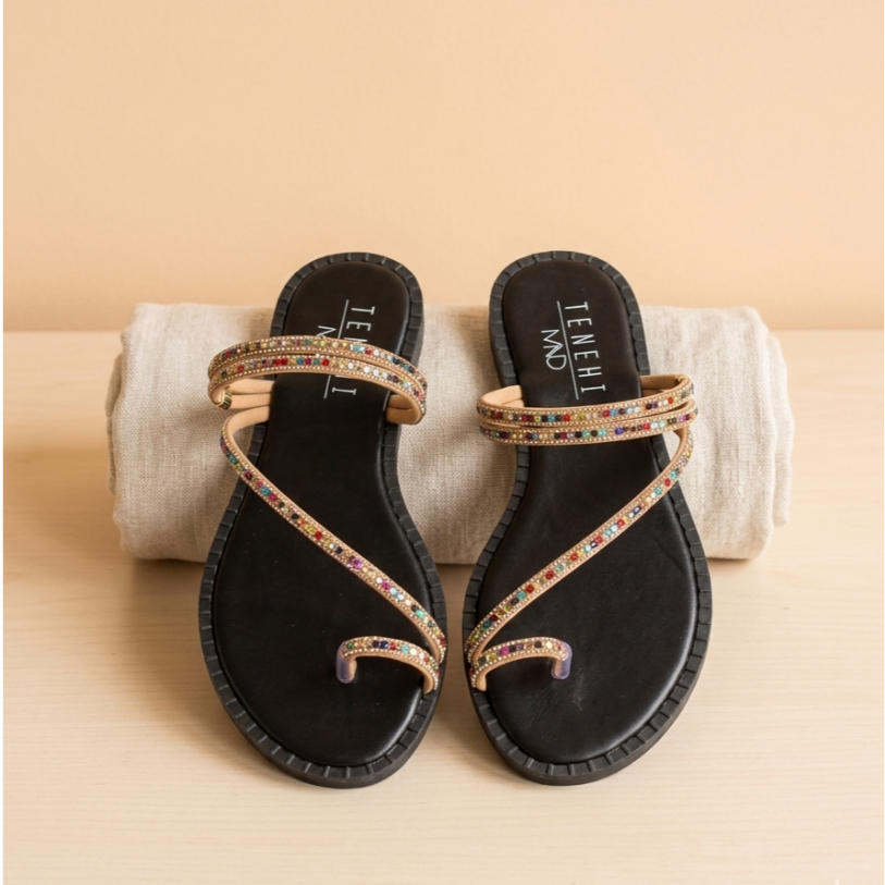 Sandália Feminino Brilho Colorido Ajustável Confortável Lançamento  Chinelo Casual Flat