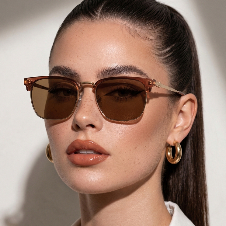Oculos de Sol Quadrado Club Premium Marrom Blogueira Em Alta Elegante Tendencia uv400 Feminino em Oferta na Shopee