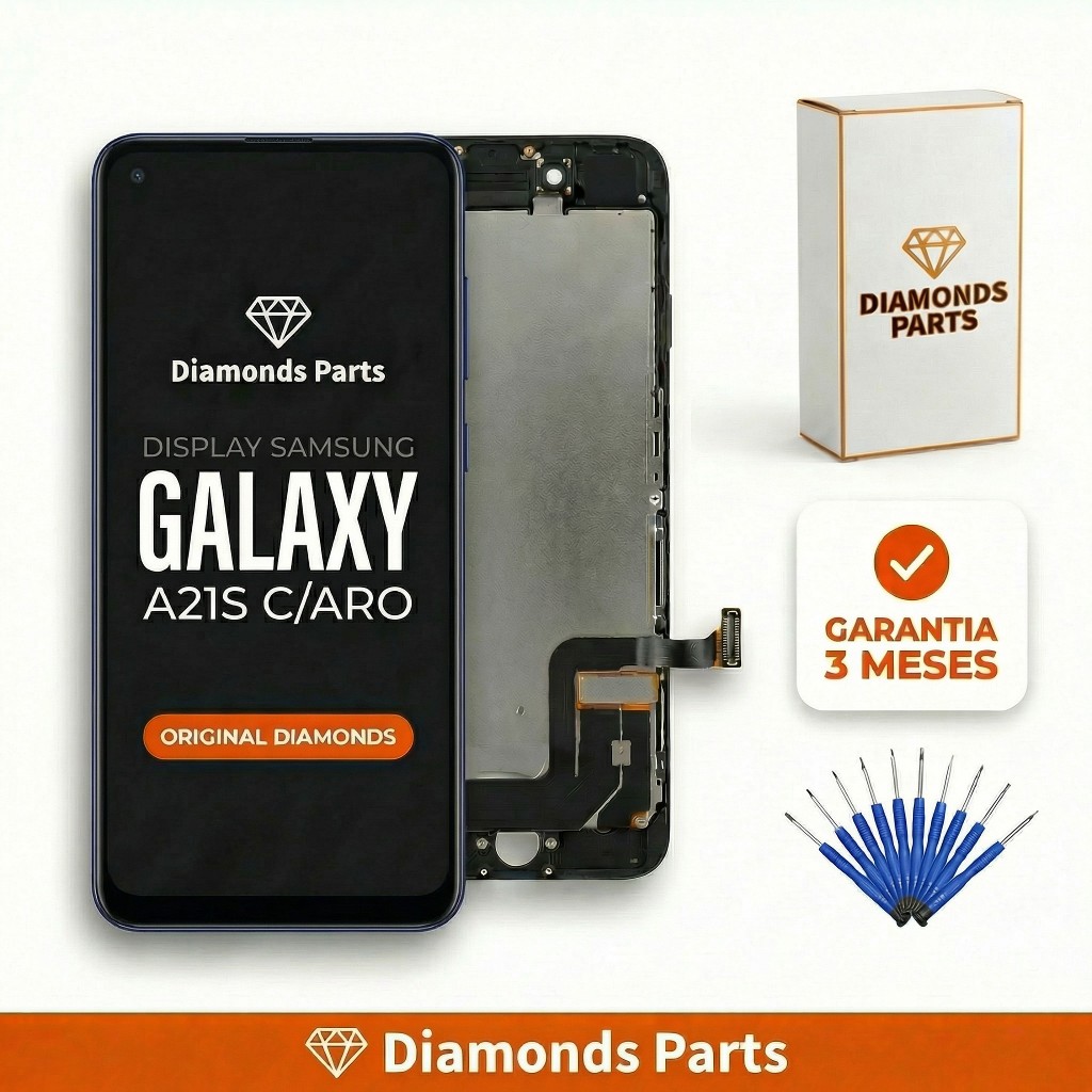 TELA DISPLAY FRONTAL SAMSUNG GALAXY A21S COM ARO DIAMONDS