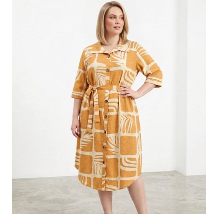 Vestido Chamise femenino plus size manga 3/4 acompanha u cinto tecido duna em Oferta na Shopee