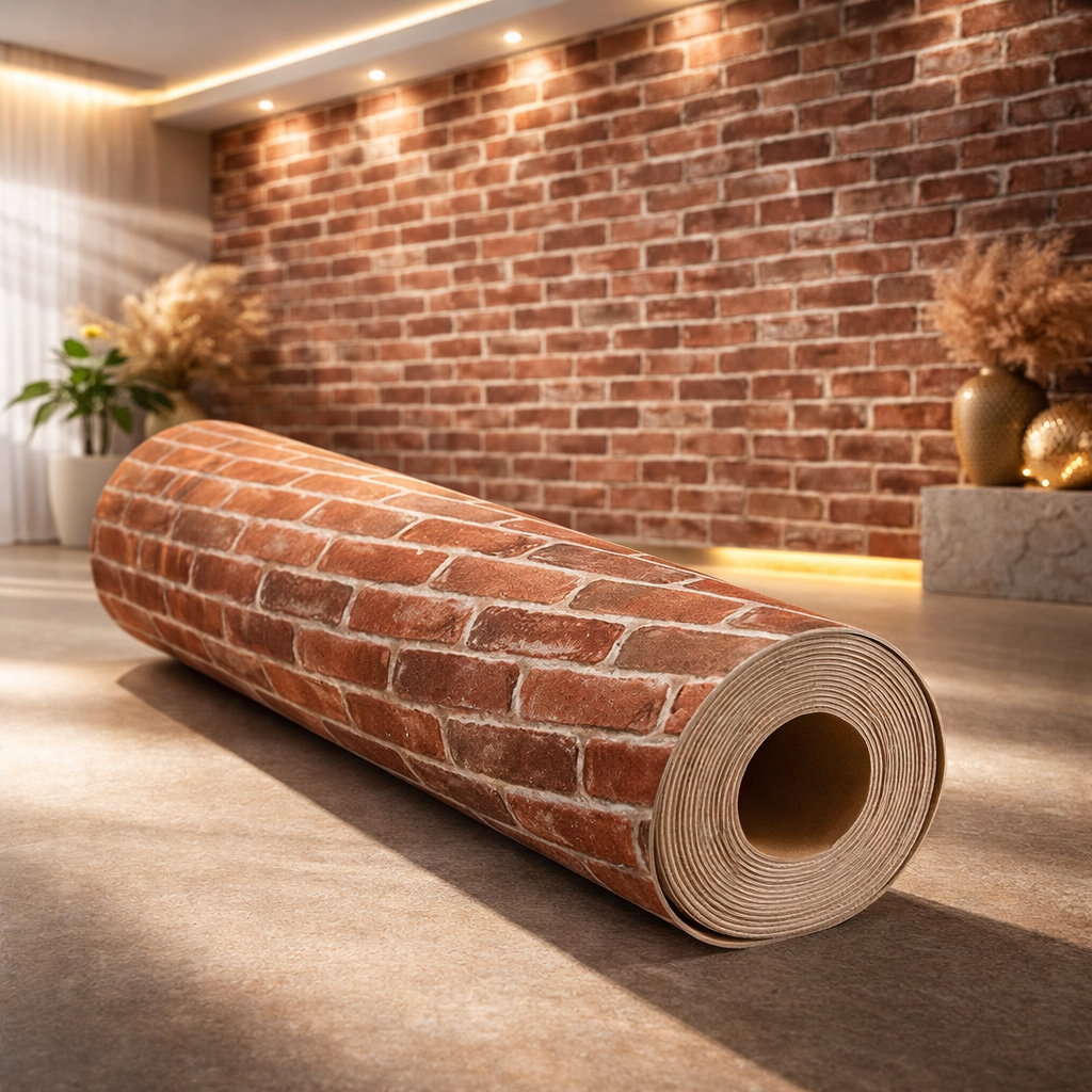Papel de Parede Tijolinho Vermelho 3D Autoadesivo Vinílico | Revestimento Estilo Industrial Parede Sala Cozinha Rústico