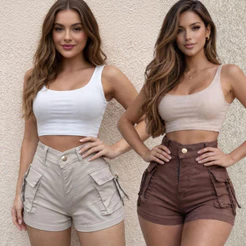 Short CARGO Jeans Feminino com lycra cintura alta levanta bumbum cos alto ELEGANTE PROMOÇÃO