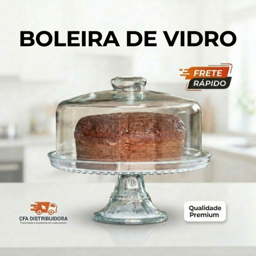 Boleira de Vidro com Pé e Tampa Vitazza Natural