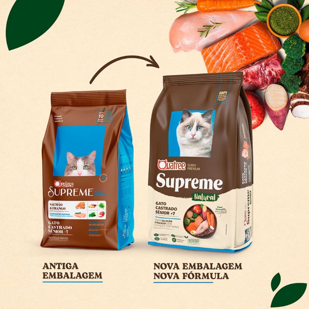 Ração Quatree Supreme Gatos Castrado Senior +7 Frango + 10kg