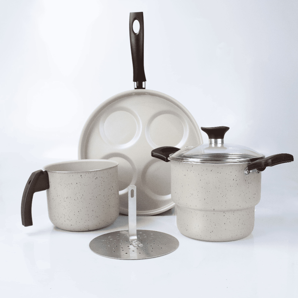 Kit Panelas Café Da Manhã Cuscuzeira 4 Ovos E Leiteira 3 Pçs Charlotte