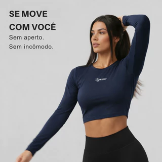 Cropped Feminino Academia Manga Segunda Pele Blusa Térmica Poliamida Treino Corrida Esportivo