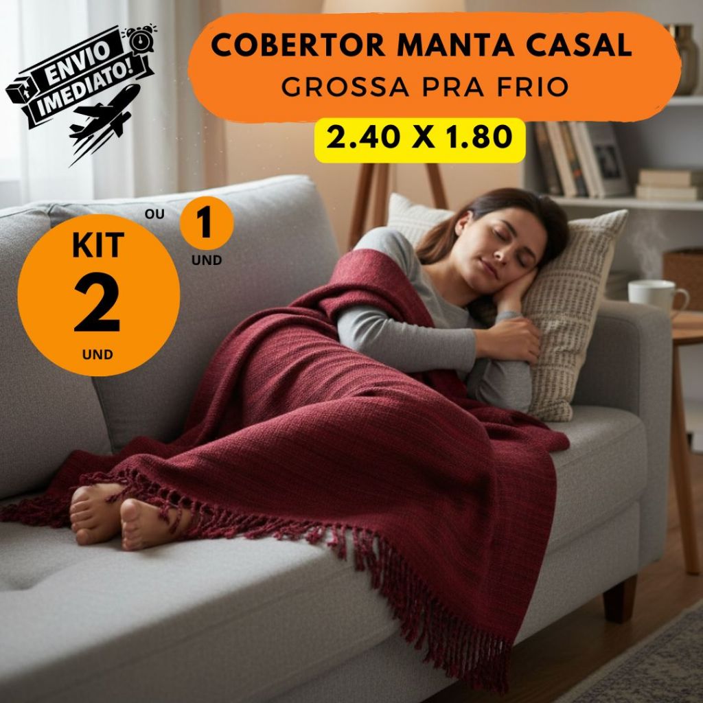 KIT 2 OU 1 UND COBERTOR MANTA CASAL GROSSA PREMIUM GIGANTE ALGODAO ARTESANAL 2.40X1.80