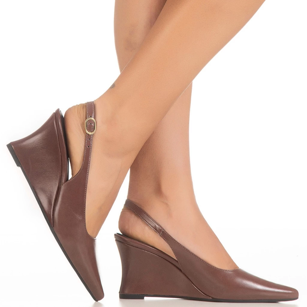 Scarpin Feminino Slingback Salto Alto Cunha Anabela Bico Fino Fivela Lateral Elegante Loren GiGiL