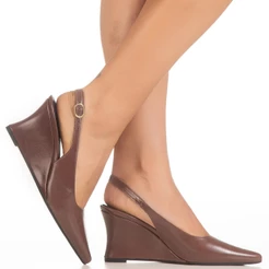 Scarpin Feminino Slingback Salto Alto Cunha Anabela Bico Fino Fivela Lateral Elegante Loren GiGiL