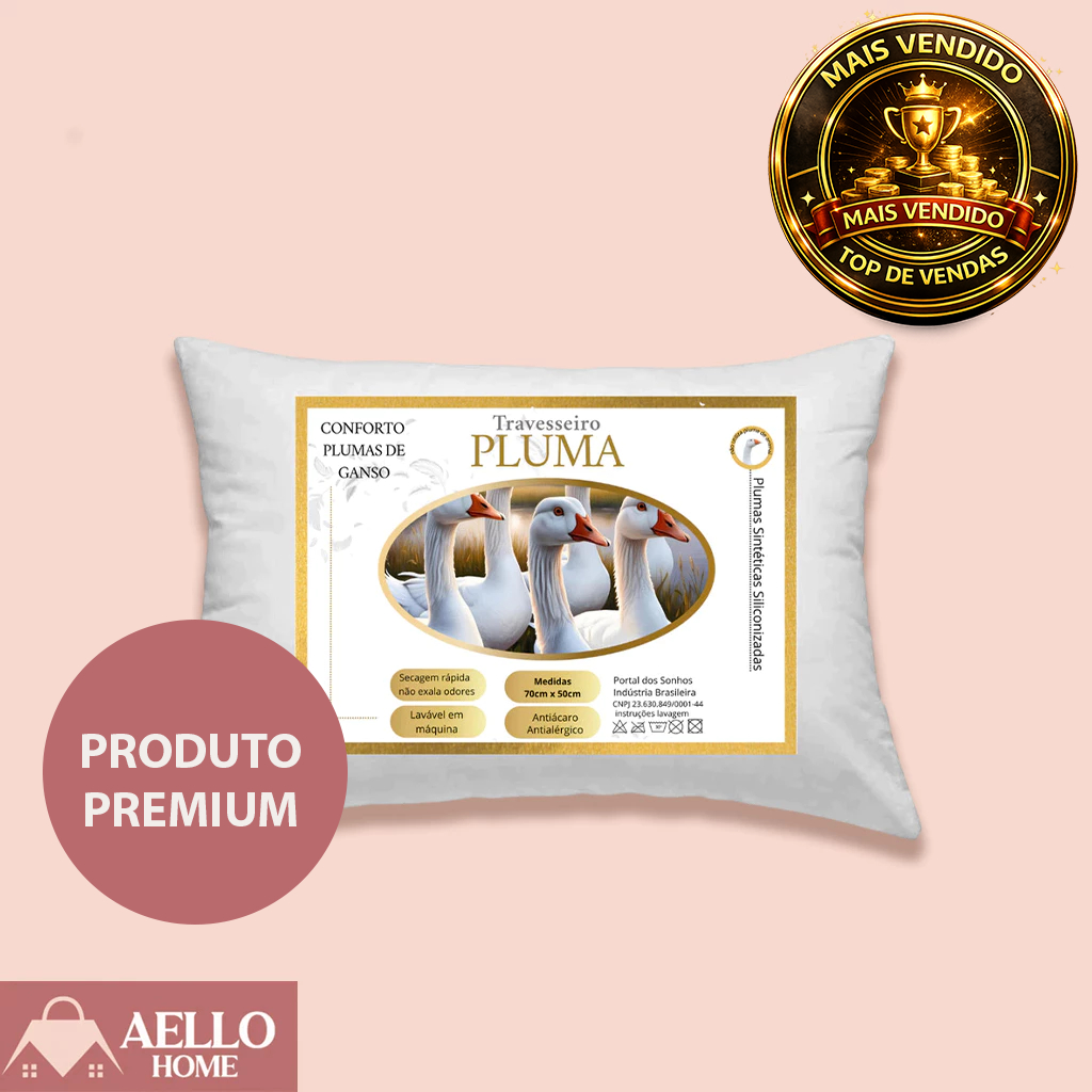 Travesseiro Pluma de Ganso 50x70cm Antialérgico Conforto Premium Macio e Luxuoso Sono Perfeito