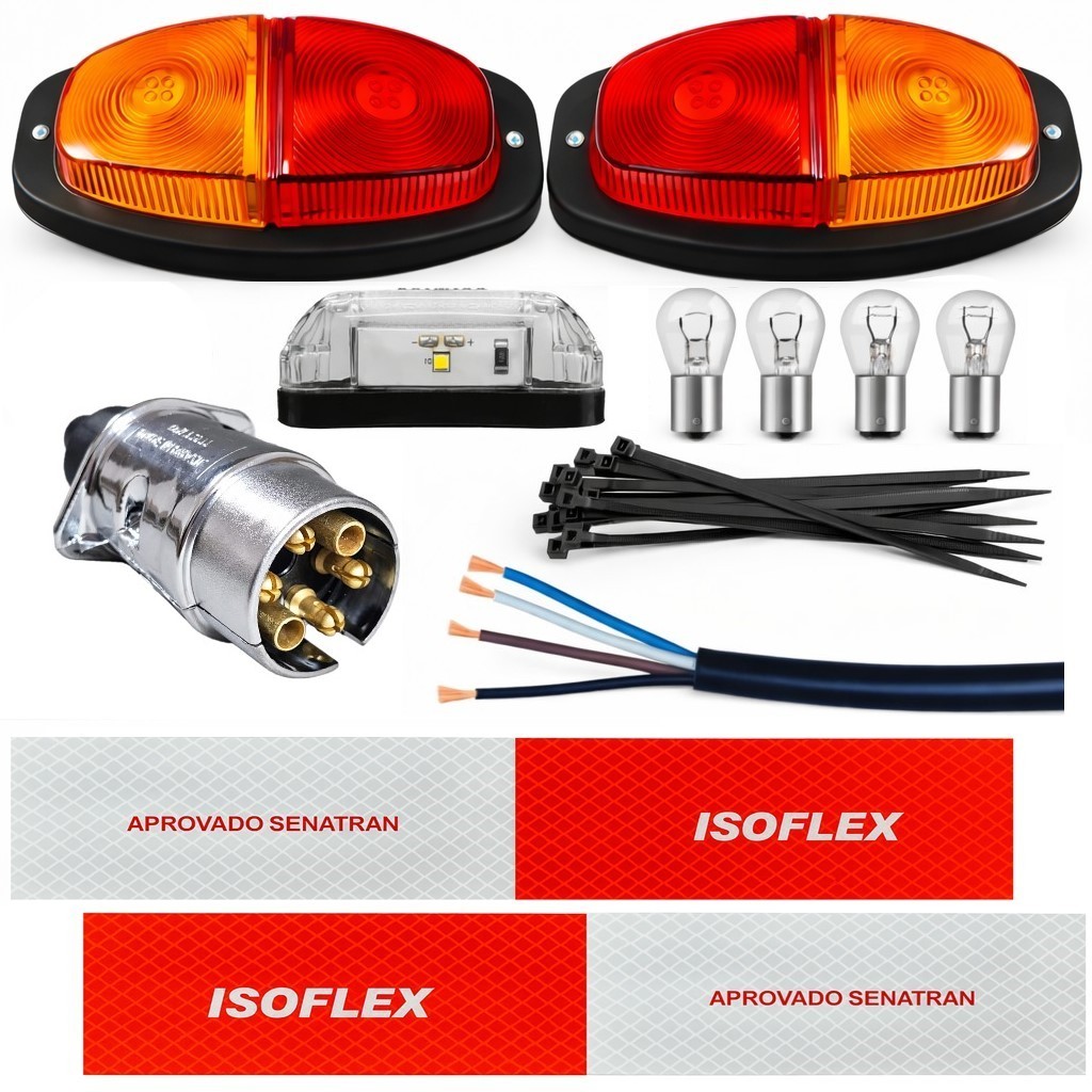 Kit Elétrico Instalação Lanterna Carretinha Com Engate Plug Macho Cromado 6 Polos e cabo 4 metros