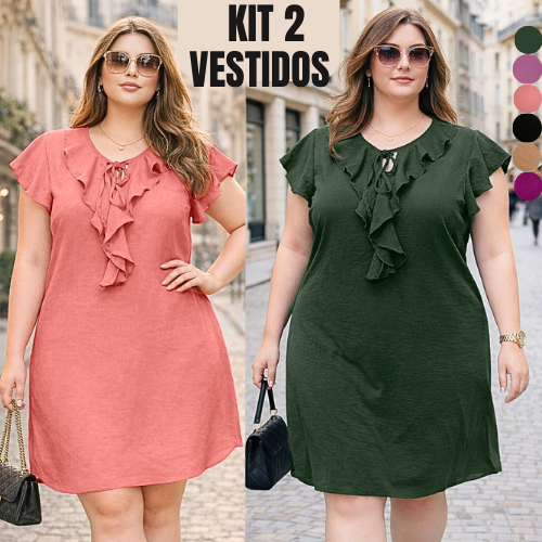 KIT 2 VESTIDO FEMININO PLUS SIZE ELEGANTE SOLTINHA MODA EVANGÉLICA VESTIDOS FEMININOS CURTA RODADO FEMININA DUNA FESTA