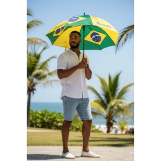 Guarda Chuva Portaria com Bandeira do Brasil Automático Grande Cabo Gancho 8 Hastes Reforçado Espaçoso em Oferta na Shopee