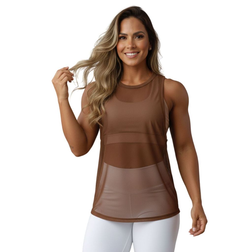 Blusa Feminina Academia Transparente Regata Tule Arrastão Moda Fitness Treino Camisão em Oferta na Shopee