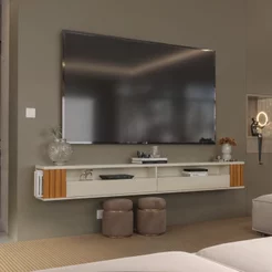 Rack Ripado Suspenso Luxo Para TV até 80 Polegadas Com Nichos e Portas