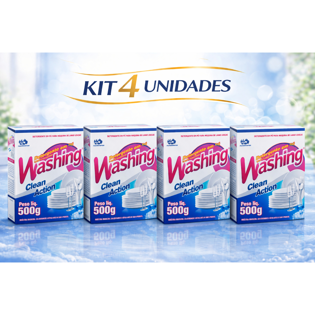 Kit 4 Detergente Lava Louças Washing Limpeza Profissional em pó 500g