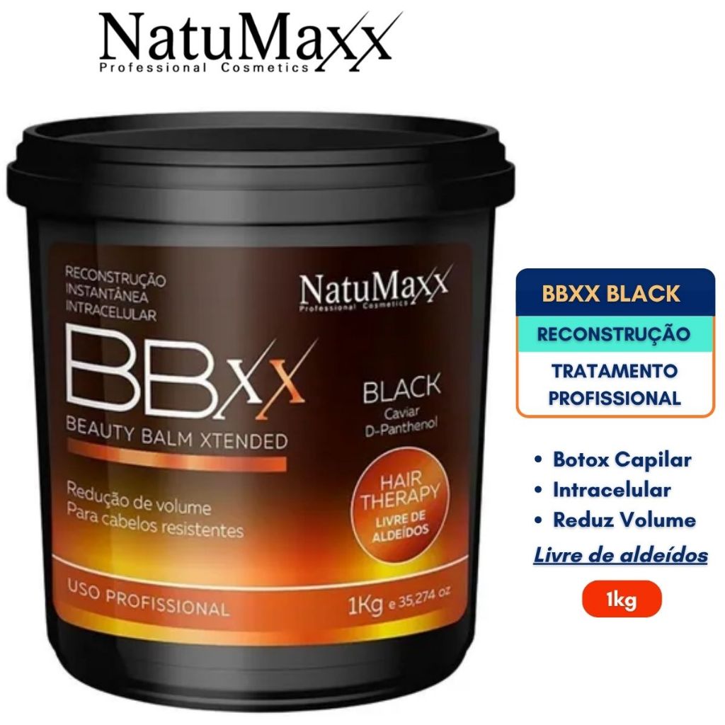BBXX Beatuy Balm Xtended Black Máscara Botox Capilar Profissional Nutrição Hidratação Natumaxx 1kg
