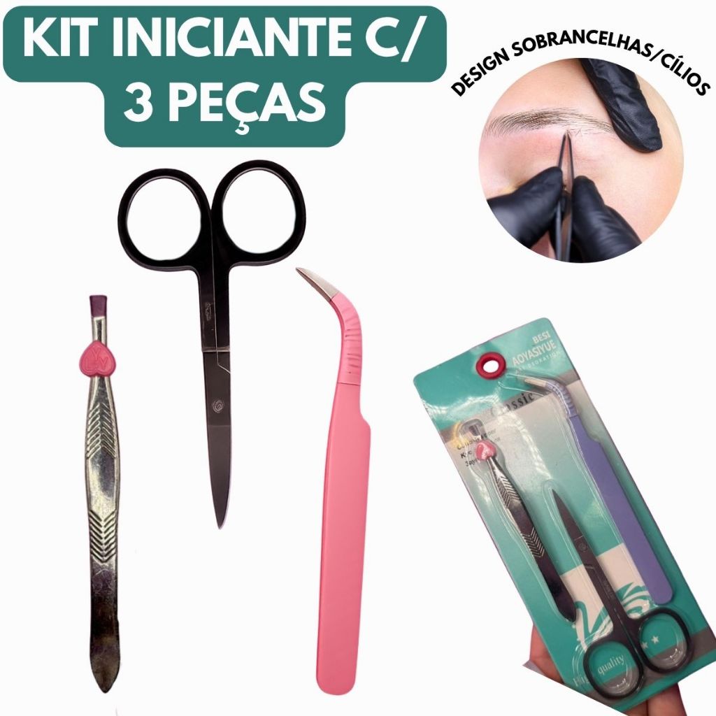 Kit Design 3 peças Tesoura Pinça Design Sobrancelha Pinças Iniciante Cílios Designer Envio Rápido