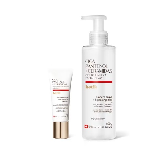 Combo Botik Cica Pantenol E Ceramidas: Gel de Limpeza Facial Suave 200g + Creme Facial Multirreparador Calmante 30g