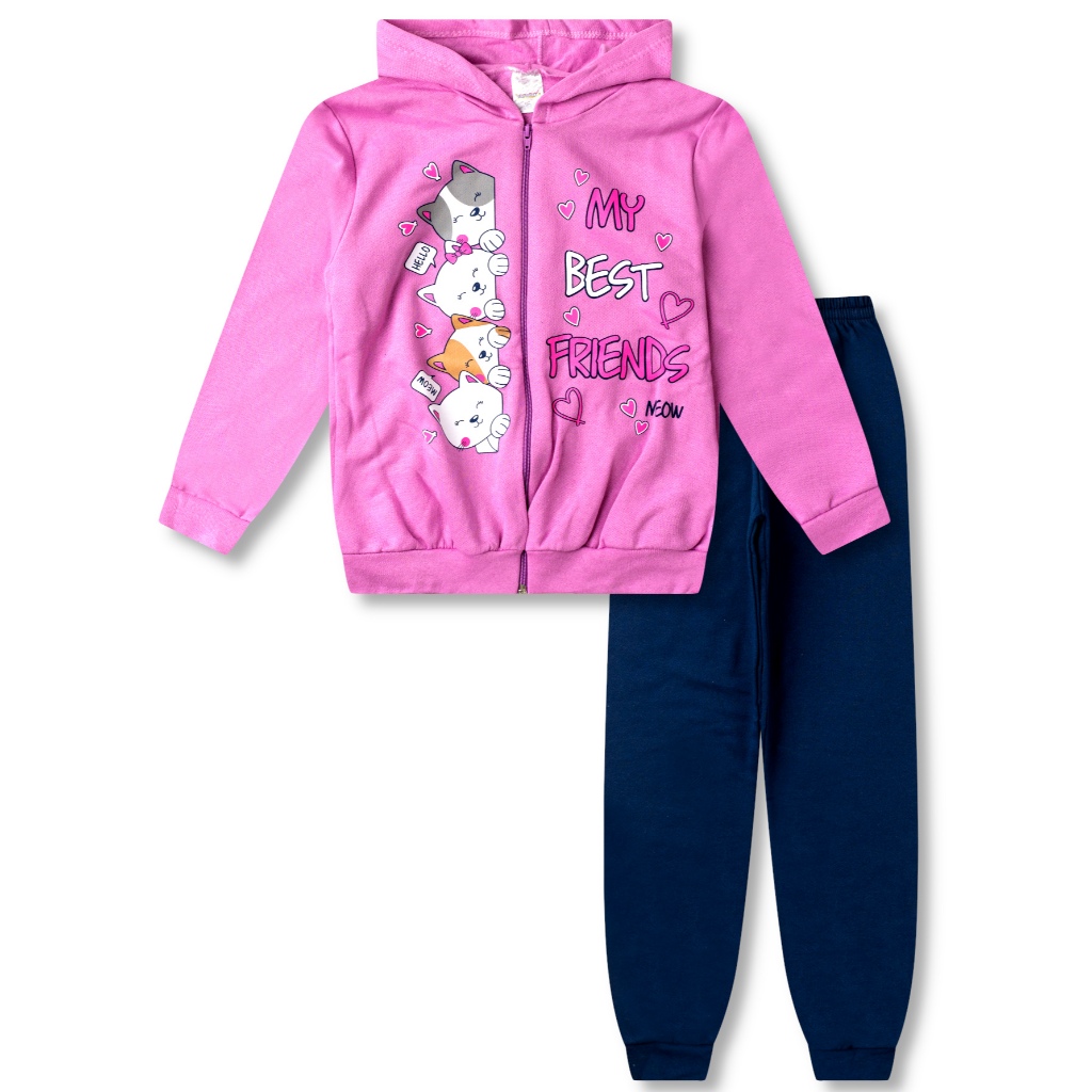 Conjunto de Moletom Juvenil Feminino Roupa Inverno Menina 2 Peças - 1 Agasalho e 1 Calça