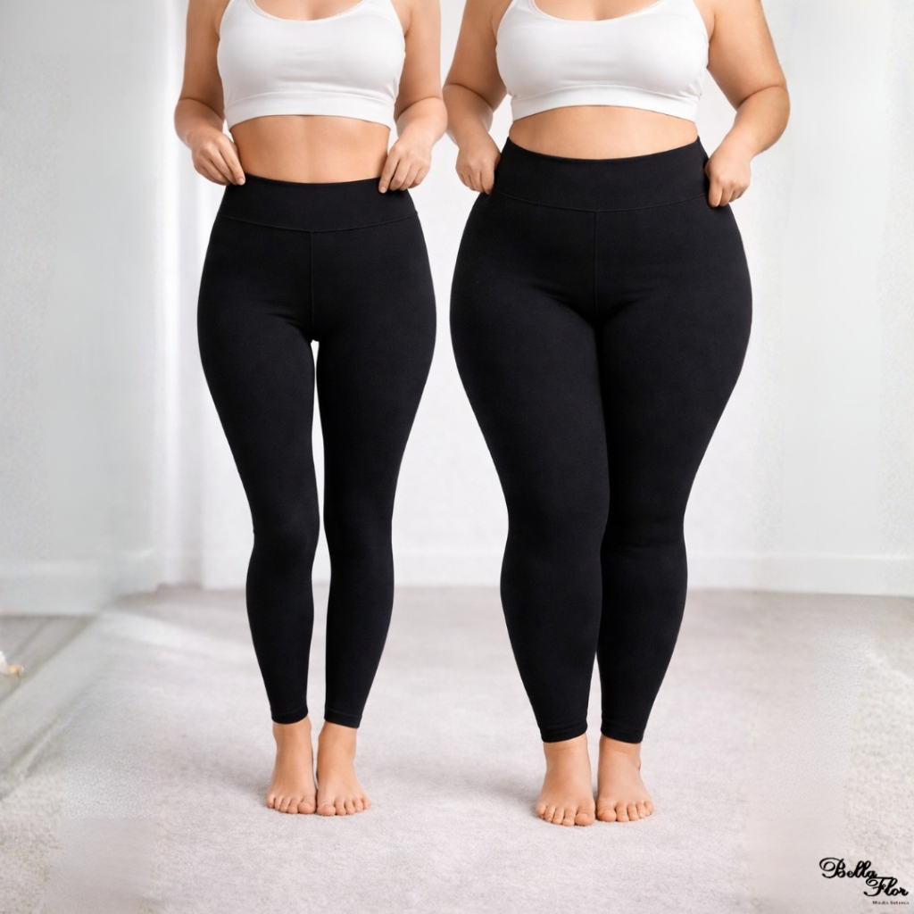 Detalhes do Kit com 2 Meias Legging Térmica Feminina Peluciada Grossa Cintura Alta Confortável Modeladora Inverno