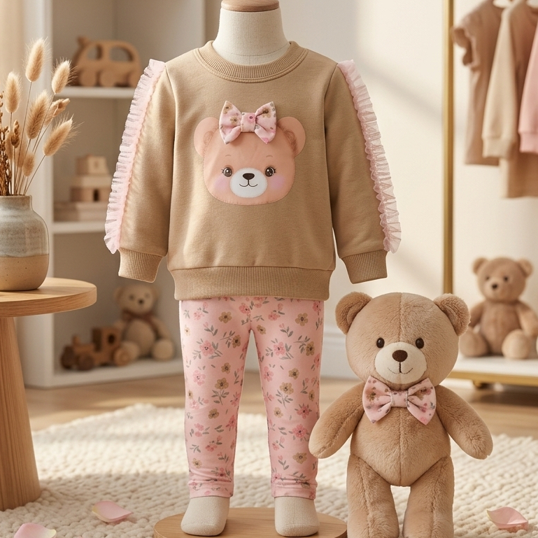 Kukiê Conjunto Infantil Menina Bebê Outono Inverno Blusa Moletom Sem Pelúcia Calça Legging Canelada