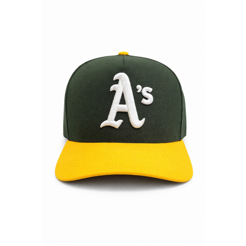 Boné Oakland A’s Verde Militar com Aba Amarela Snapback Ajustável Premium