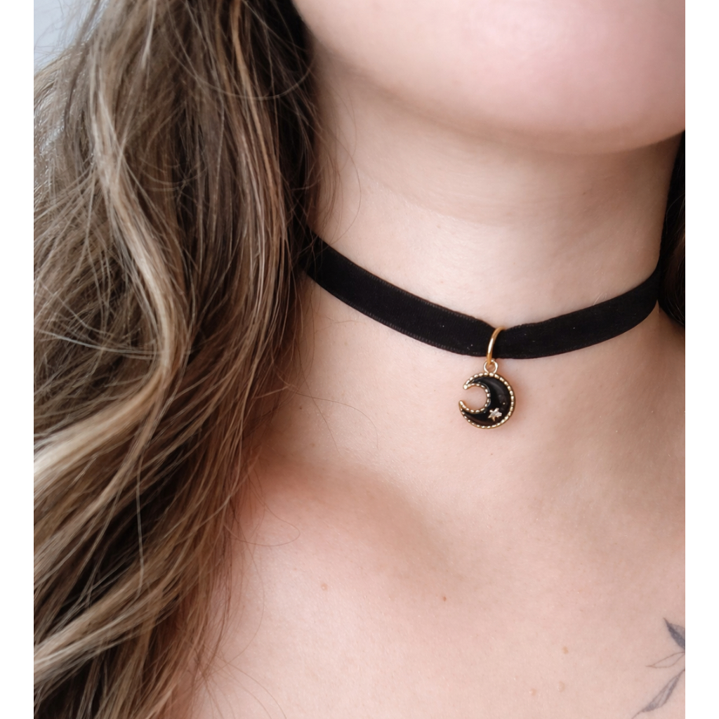 Detalhes do Choker gargantilha lua preta - ajustável