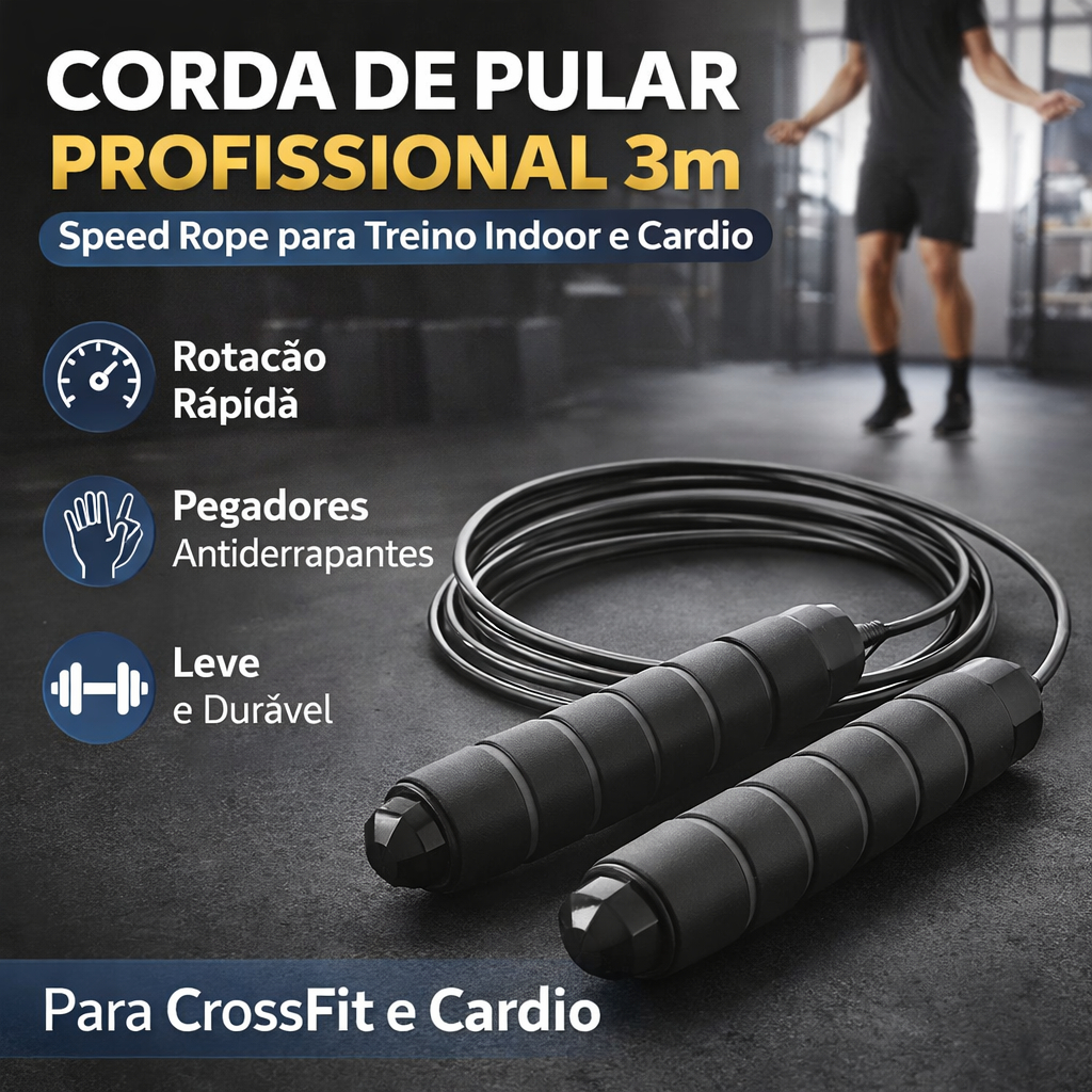 Corda de Pular Profissional 3m para CrossFit – Speed Rope para Treino Indoor e Cardio em Oferta na Shopee