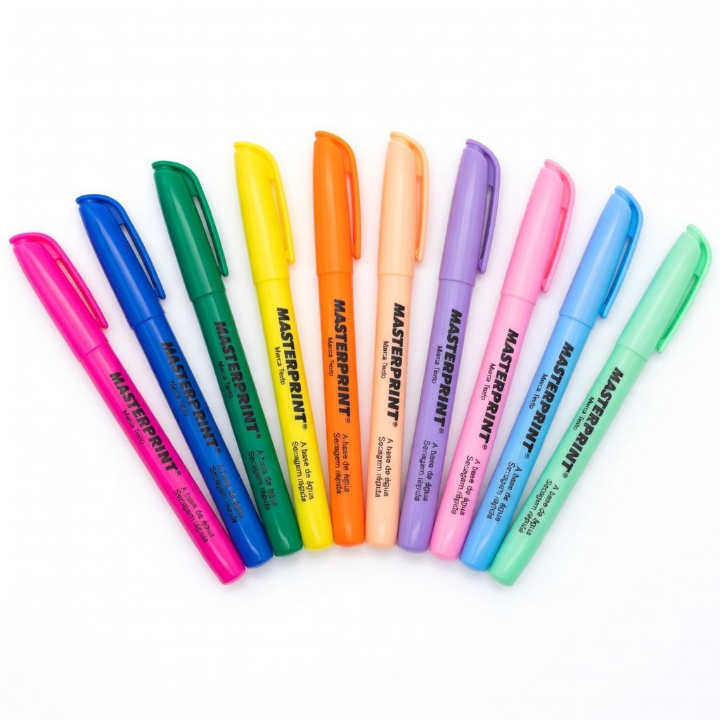 Kit 10 Marca Texto Masterprint (5 Cores Tons Pastéis + 5 Cores Tons Neon) Caneta Marca Texto