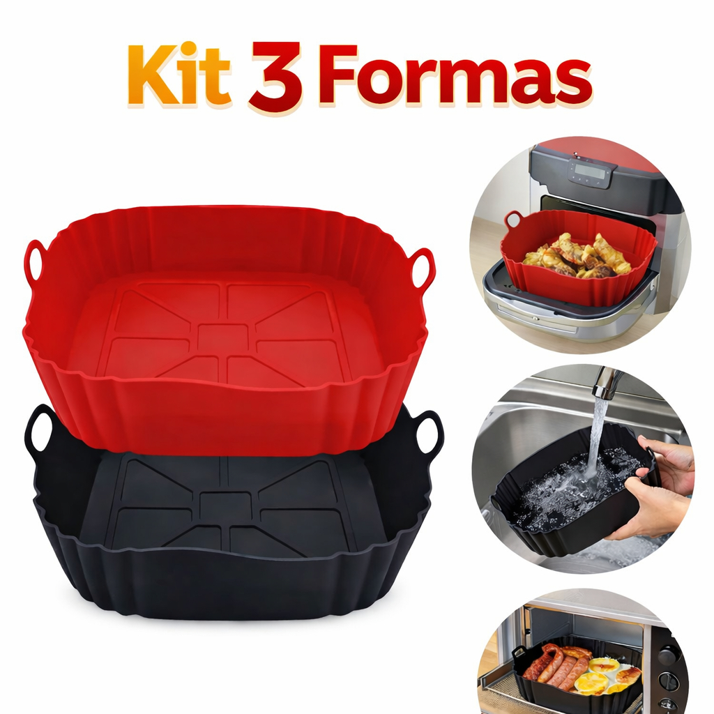 Kit 3 Forma de silicone reutilizável para uso doméstico Air Fryer e Forno