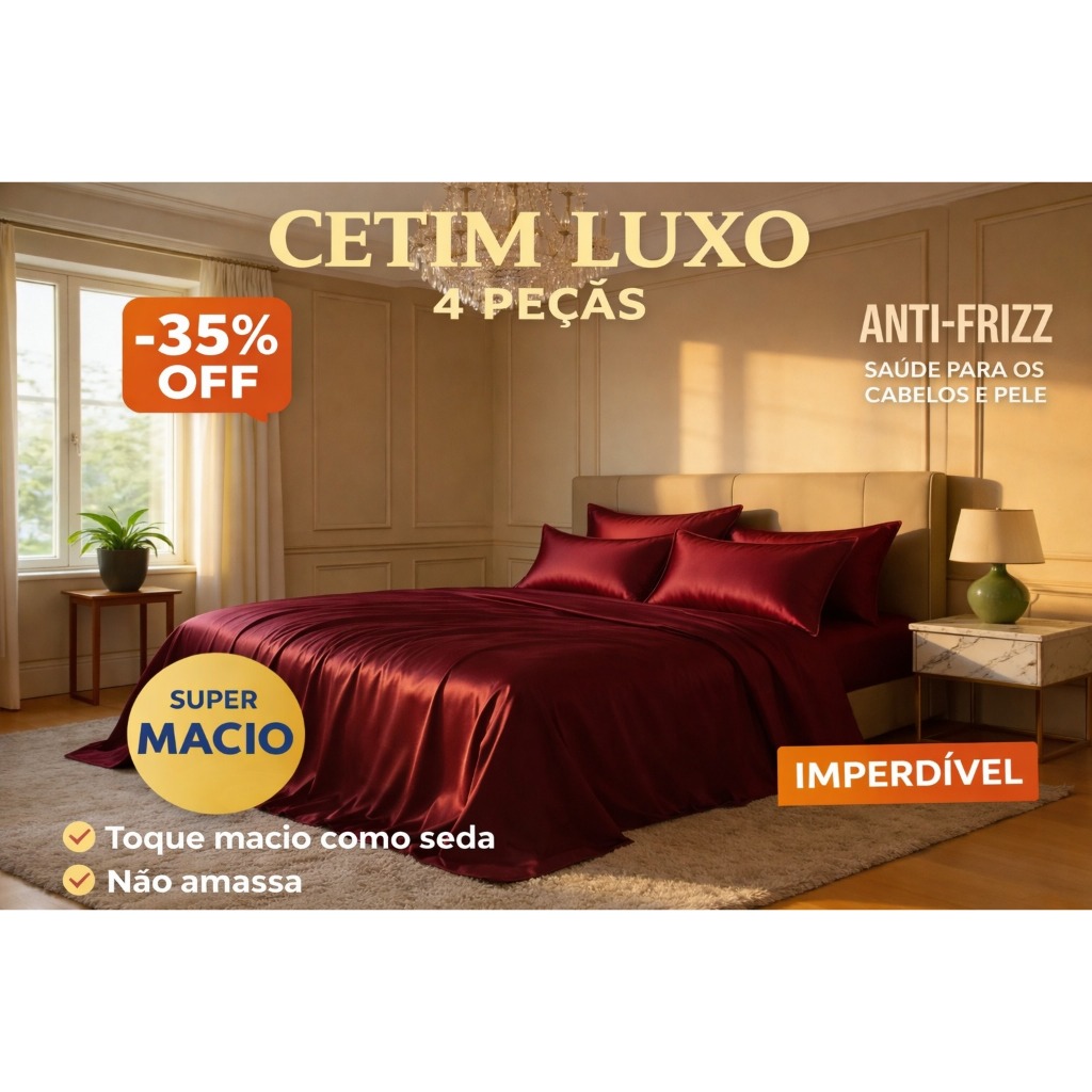 Jogo de Cama Cetim Charmousse Casal Queen King Brilhante 4 Peças Toque Macio Sedosso Promoção
