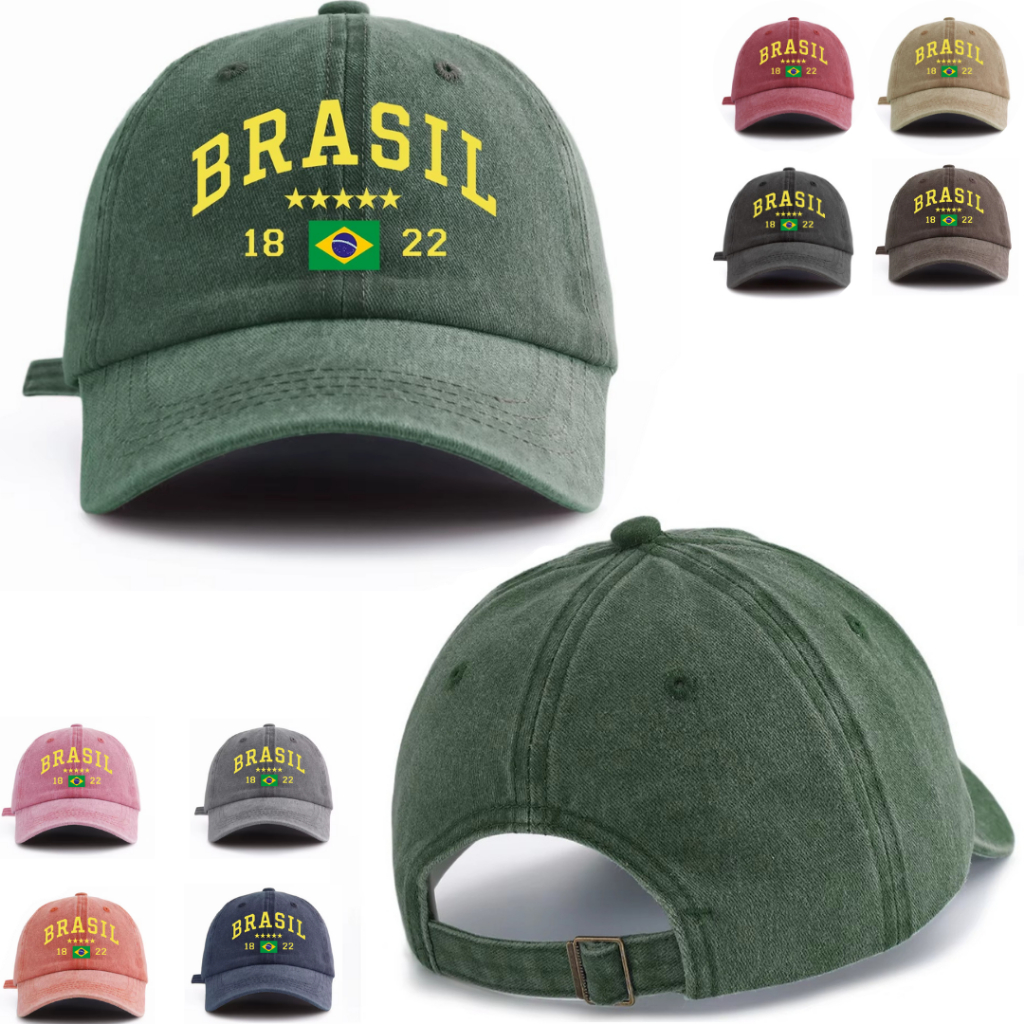 Boné Brasil Masculino Feminino Beisebol Retro Vintage Dad Hat Aba Curva Ajustável Minimalista Casual