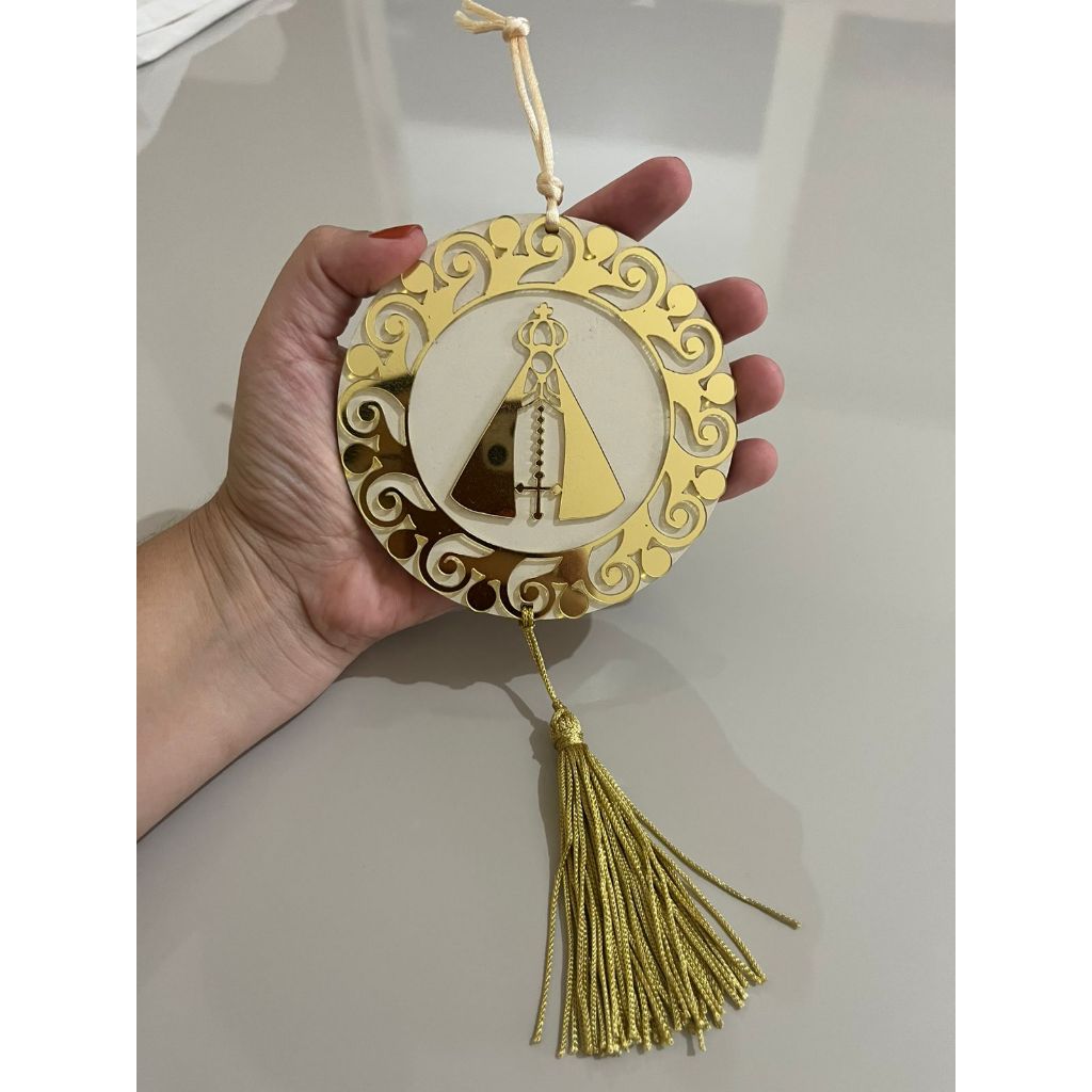 Mandala Nossa Senhora Aparecida MDF e Acrílico Dourada Lembrança Casa Decoração Casa Devotos Católicos Artigo Religioso
