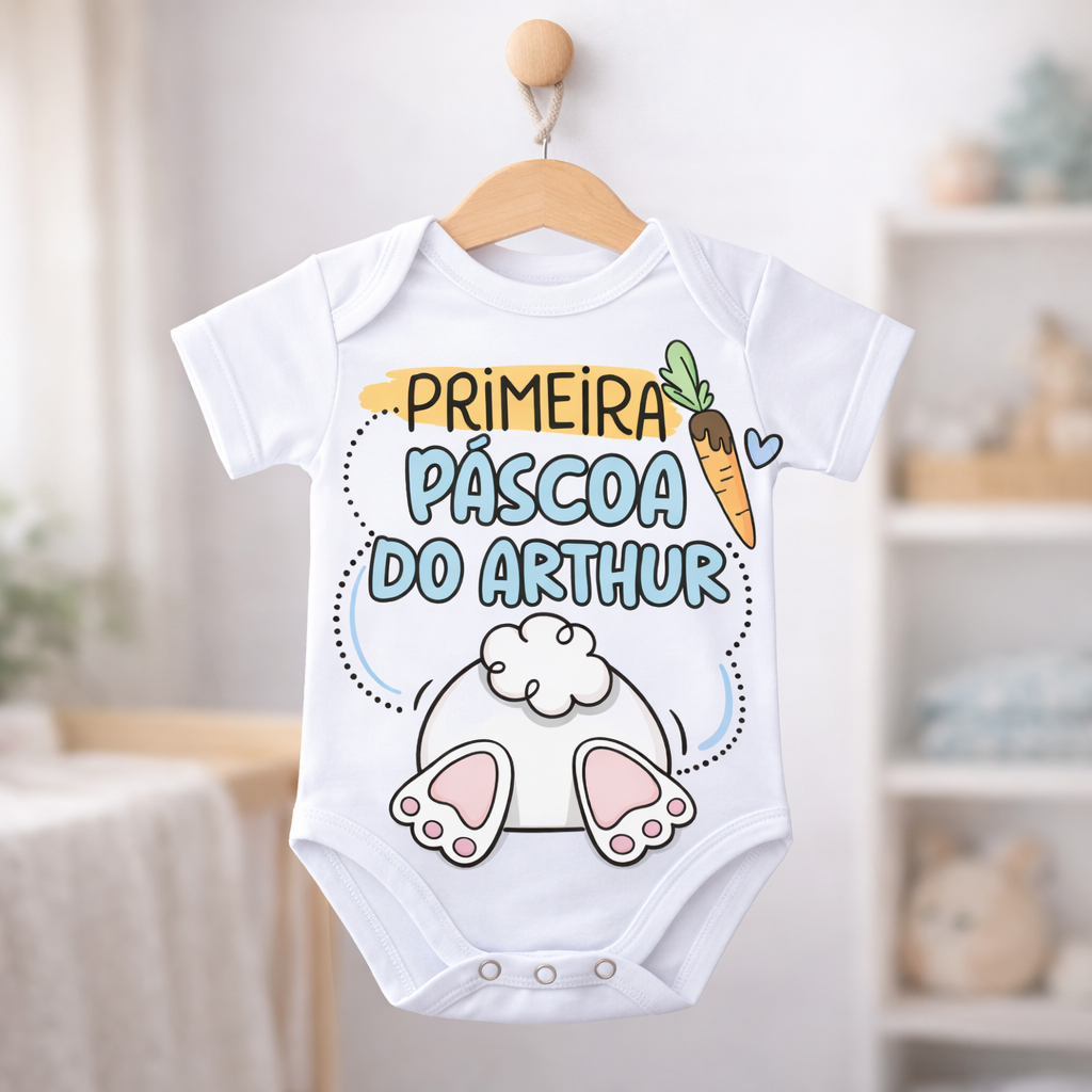 Body Bebê Personalizado Com Nome Coelhinho Primeira Páscoa em Oferta na Shopee