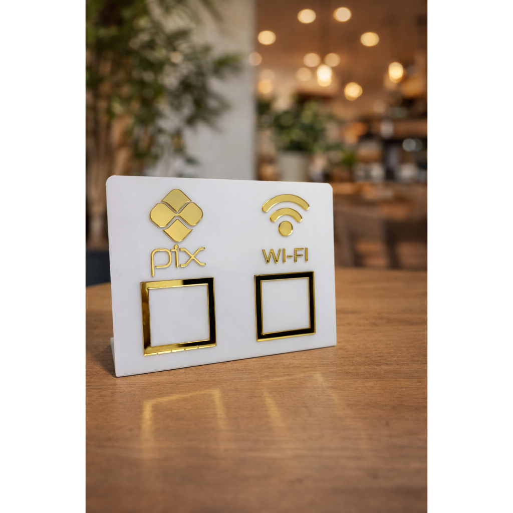 Placa Pix e WI-Fi Display Mesa Bacão em Acrilico