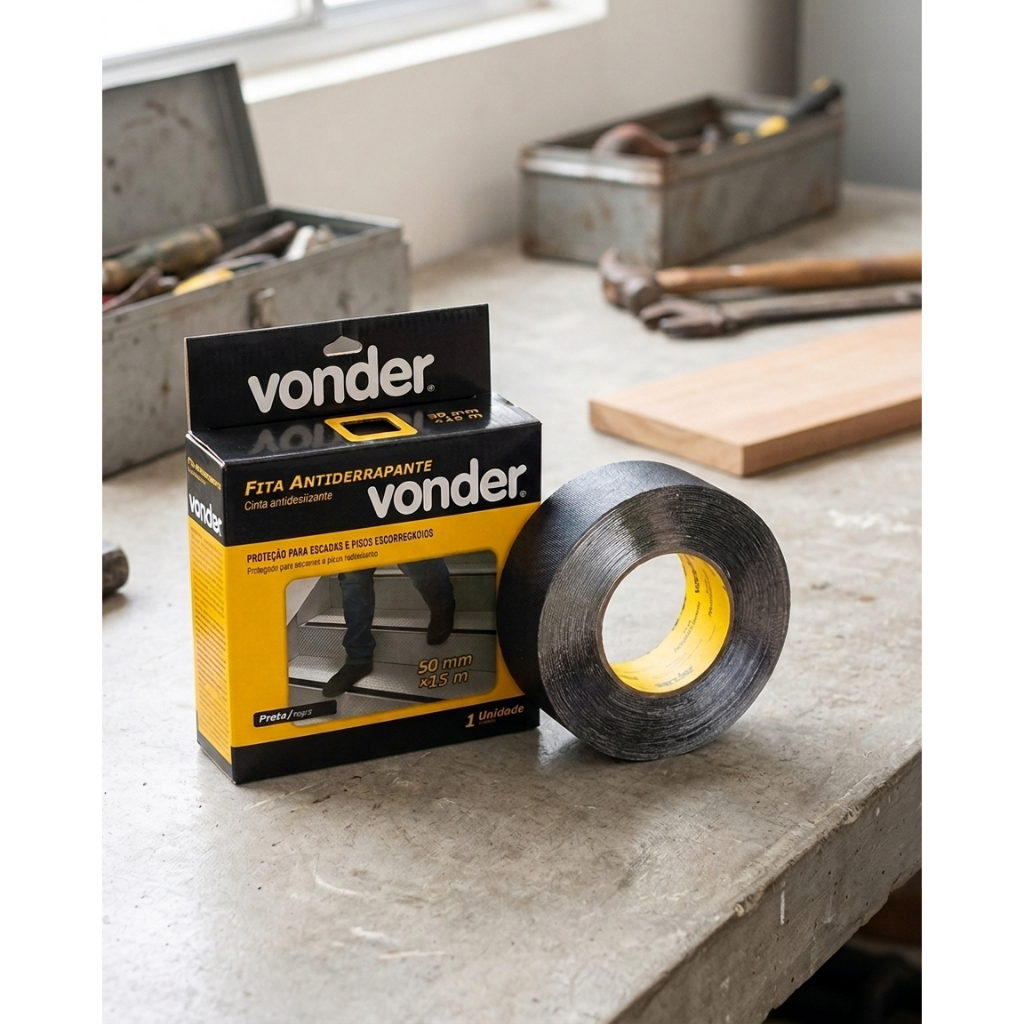Fita Antiderrapante 50mm x 5m Lixa Área Preta Auto Adesiva Vonder 5 Metros Colante Cortelux em Oferta na Shopee