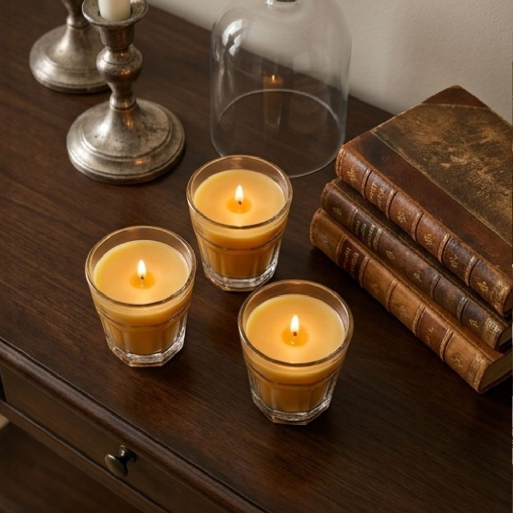 Kit 3 Mini Copo de Vidro Com Vela Aromática Artesanal Premium Para Decoração Quarto Ambiente Sala Aparador Casamento