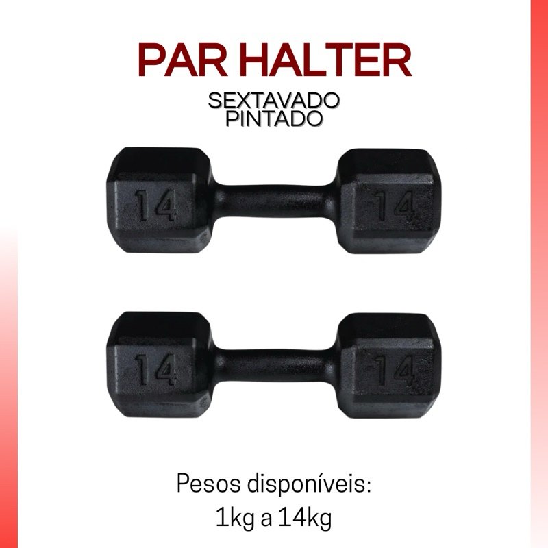 Par Halter Sextavado 6kg a 14kg – Peso Livre Academia Musculação Profissional