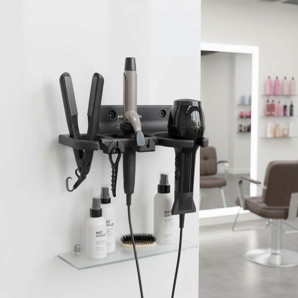 Suporte Para Secador Chapinha e Babyliss De Parede Resistente Com Ganchos Organizador 5 Em 1 Resistente Com Parafusos