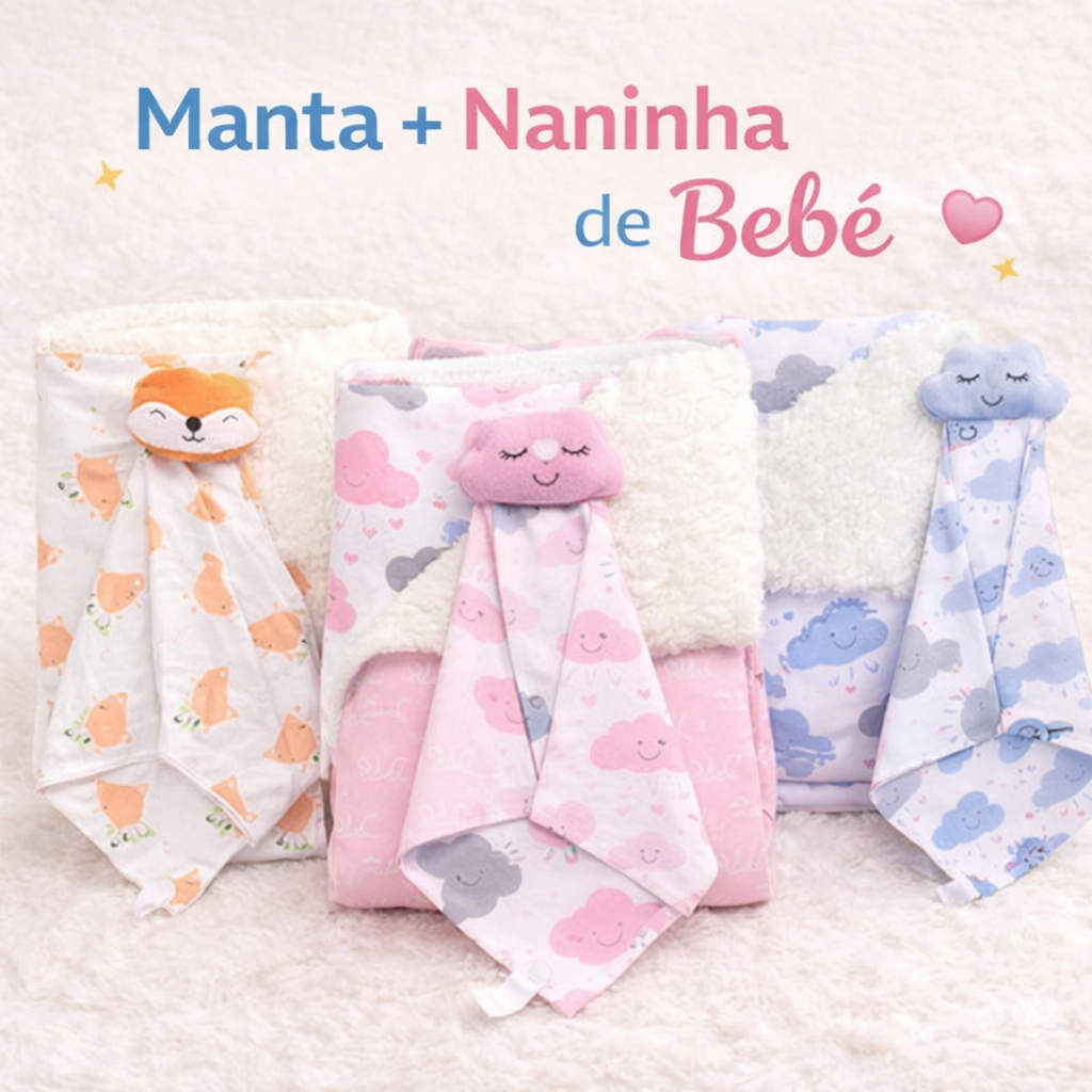 Manta Sherpa de Bebê + Naninha Para Menina e Menino em Oferta na Shopee