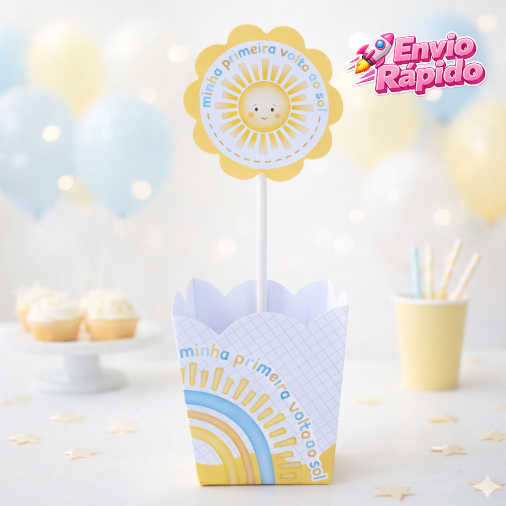 10 a 30 Centro de Mesa Primeira Volta ao Sol Menino | Pegue e Monte | Lembrancinha de um ano Menino | Festa Infantil