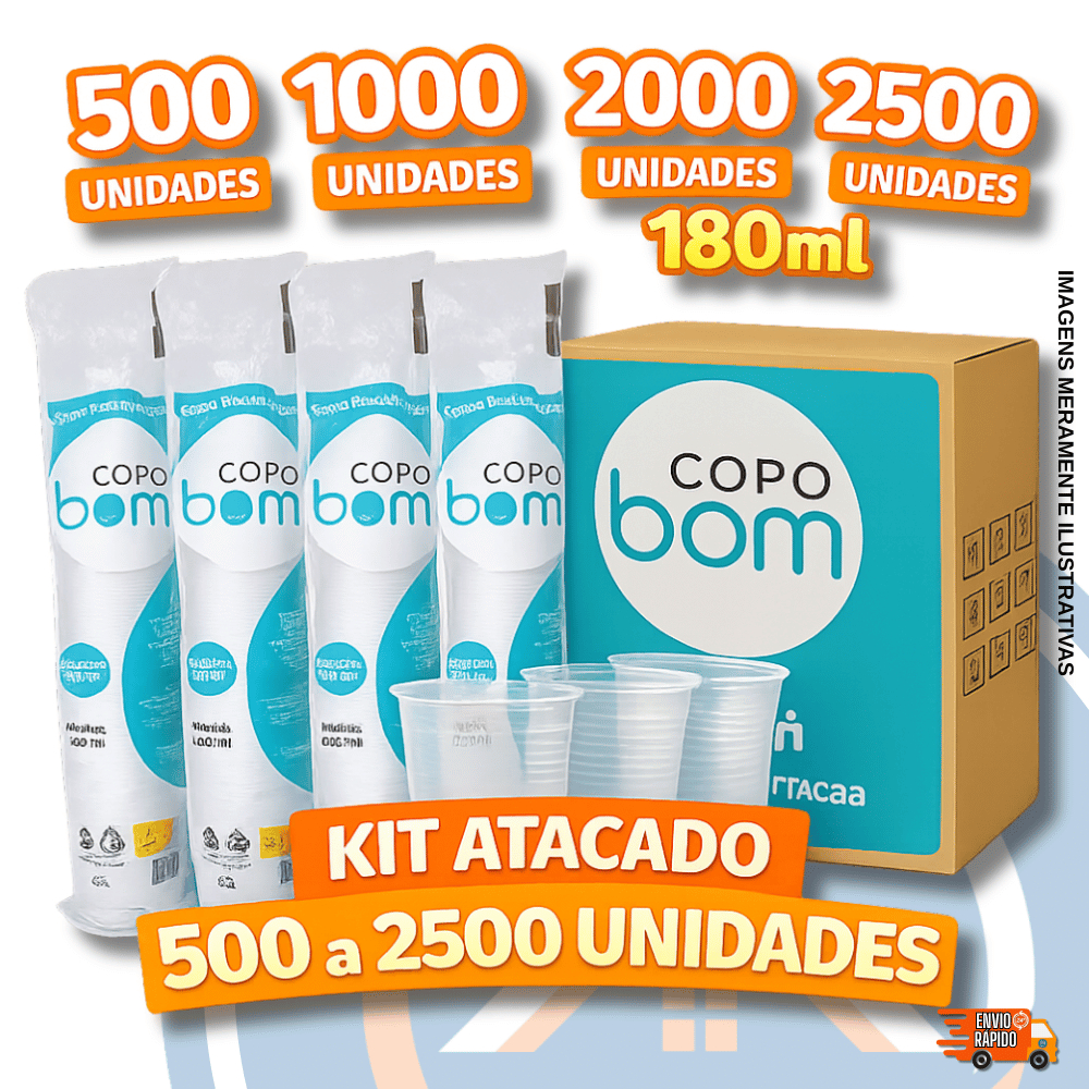 Copo Plástico Transparente 180ml Descartável Copobom | Kit ATACADO 500 a 2500 Unidades