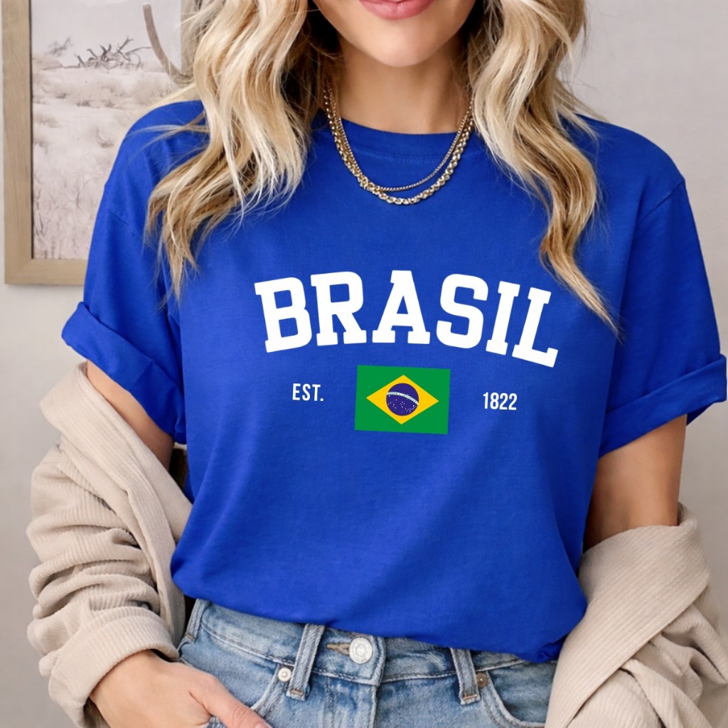 Camisa Feminina Brasil Camiseta Gola Redonda 100% Algodão Tshirt Basica Jogos Futebol em Oferta na Shopee