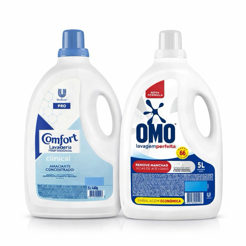 Kit OMO 5L + Comfort Clinical 5L Lavanderia Sabão Líquido + Amaciante Concentrado Profissional