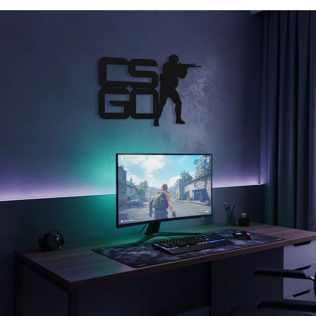 Quadro Decorativo Gamer para parede Cs Go Counter-Strike MDF 3MM Preto - acompanha dupla face