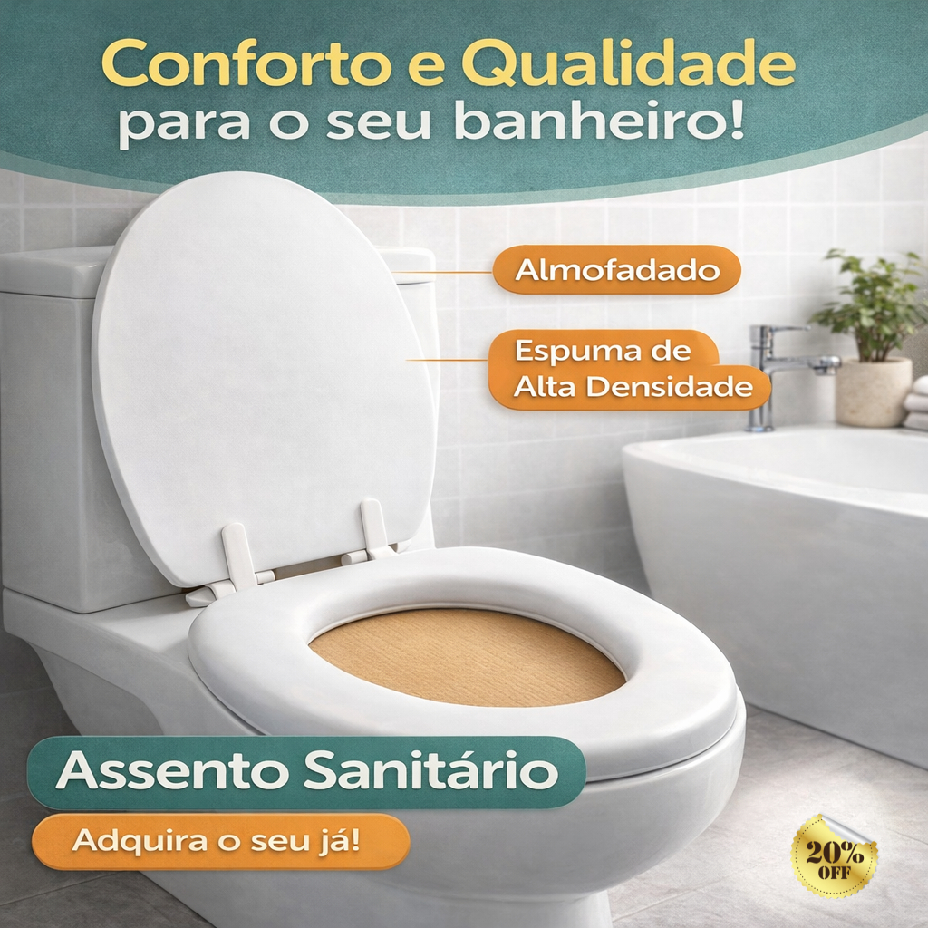 Assento Sanitário Almofadado Premium em PVC com Esponja Macia Confortável Resistente Facil Instalar